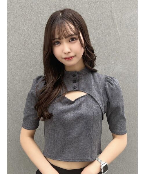 EATME（イートミー）の「デコルテショートスリーブリブTOP（Tシャツ/カットソー・レディース・グレー/アイボリー/ブラック・FREE）」の20枚目の写真