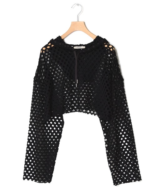 Alley by w closet（アリーバイダブルクローゼット）の「【Alley】おっきめ穴メッシュフードプルオーバー（パーカー・レディース・オフホワイト/ブラック・FREE）」の11枚目の写真