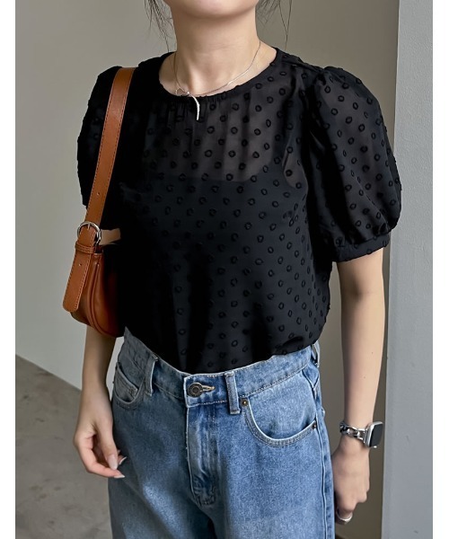 Re:EDIT（リエディ）の「選べるドット柄パフスリーブシアーブラウス
