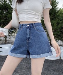 ロールアップデニムショートパンツ