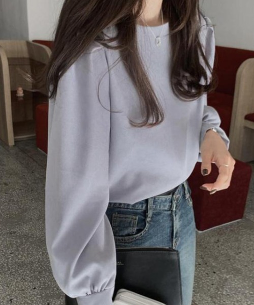 almo(アルモ)の「ギャザーボリューム袖ブラウス(BEY)(シャツ/ブラウス・レディース・ホワイト/ブルー・MEDIUM/LARGE/SMALL)」の4枚目の写真