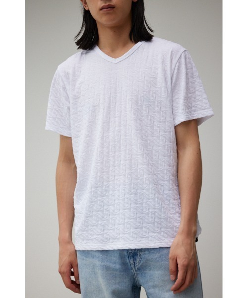 AZUL by moussy(アズールバイマウジー)の「MONOGRAM JACQUARD TOPS/モノグラムジャガードトップス(Tシャツ/カットソー・メンズ・ホワイト/ブラック/ライトカーキ・SMALL/MEDIUM/LARGE)」の2枚目の写真