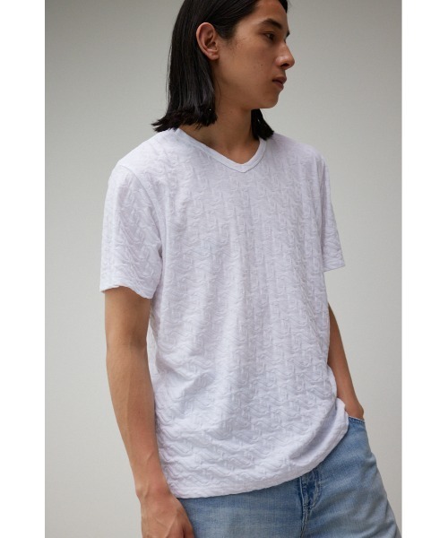 AZUL by moussy(アズールバイマウジー)の「MONOGRAM JACQUARD TOPS/モノグラムジャガードトップス(Tシャツ/カットソー・メンズ・ホワイト/ブラック/ライトカーキ・SMALL/MEDIUM/LARGE)」の4枚目の写真