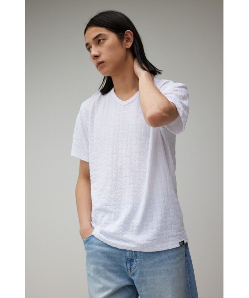 AZUL by moussy(アズールバイマウジー)の「MONOGRAM JACQUARD TOPS/モノグラムジャガードトップス(Tシャツ/カットソー・メンズ・ホワイト/ブラック/ライトカーキ・SMALL/MEDIUM/LARGE)」の5枚目の写真