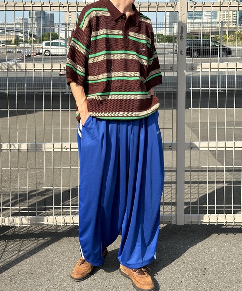 Perushu(ペルーシュ)の「メッシュ編みニットボーダーポロ(ポロシャツ・メンズ・ネイビー/ダークブラウン/ブラック・MEDIUM/LARGE)」の4枚目の写真