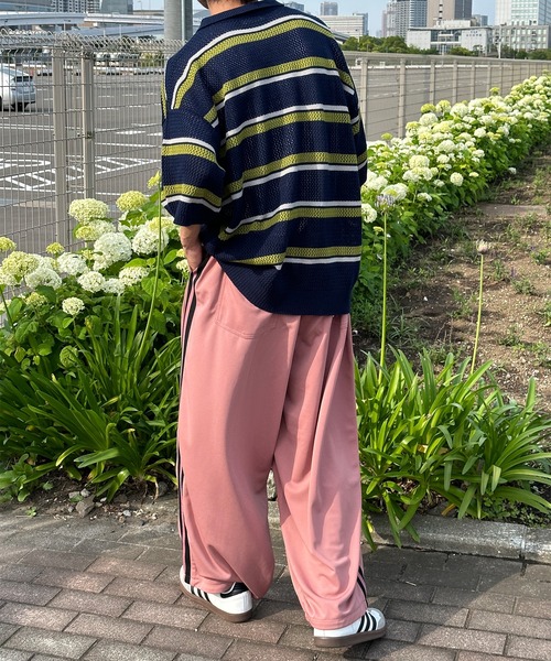 Perushu(ペルーシュ)の「メッシュ編みニットボーダーポロ(ポロシャツ・メンズ・ネイビー/ダークブラウン/ブラック・MEDIUM/LARGE)」の15枚目の写真