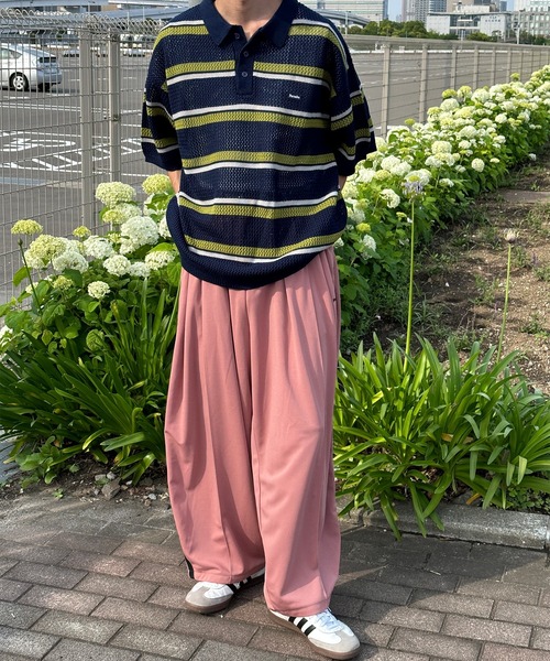 メッシュ編みニットボーダーポロ（ポロシャツ）｜Perushu（ペルーシュ