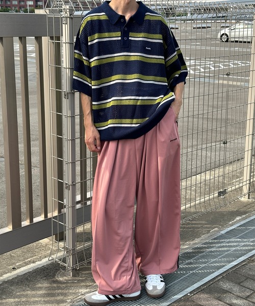 Perushu(ペルーシュ)の「メッシュ編みニットボーダーポロ(ポロシャツ・メンズ・ネイビー/ダークブラウン/ブラック・MEDIUM/LARGE)」の22枚目の写真