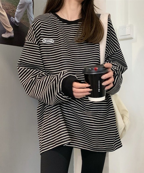 wears(ウェアーズ)の「ボーダービッグシルエットトレーナー(Tシャツ/カットソー・レディース・ホワイト/ブラック・FREE)」の2枚目の写真