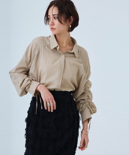 RASW（ラス）の「[RASW]ドロストシャーリングシャツ（シャツ/ブラウス・レディース・カーキ/オフホワイト/ベージュ/ブラック・M）」の21枚目の写真