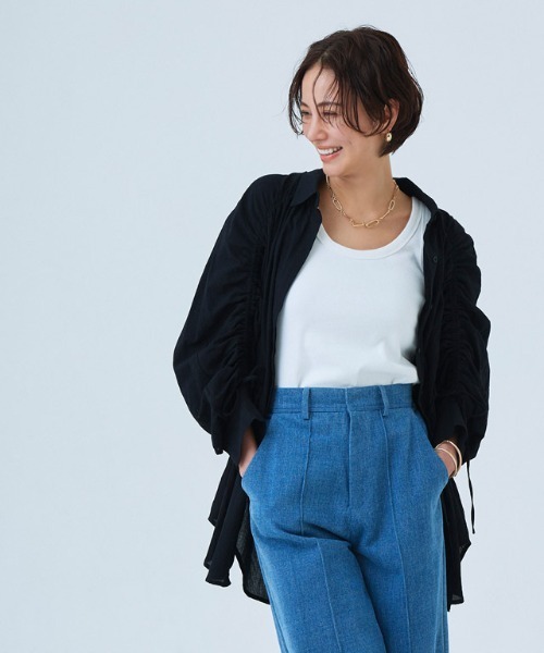 RASW（ラス）の「[RASW]ドロストシャーリングシャツ（シャツ/ブラウス・レディース・カーキ/オフホワイト/ベージュ/ブラック・M）」の12枚目の写真