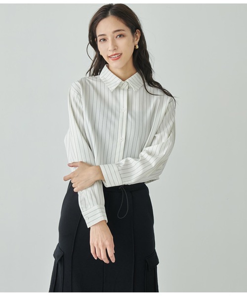 ANAP(アナップ)の「ピンストライプクロップドシャツ【セットアップ対応】(シャツ/ブラウス・レディース・スミクロ/オフホワイト/ブラウン・FREE)」の5枚目の写真