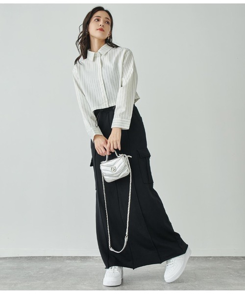 ANAP(アナップ)の「ピンストライプクロップドシャツ【セットアップ対応】(シャツ/ブラウス・レディース・スミクロ/オフホワイト/ブラウン・FREE)」の8枚目の写真