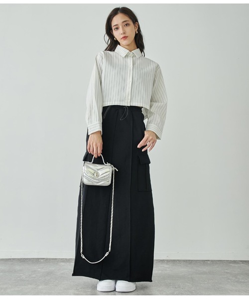 ANAP(アナップ)の「ピンストライプクロップドシャツ【セットアップ対応】(シャツ/ブラウス・レディース・スミクロ/オフホワイト/ブラウン・FREE)」の9枚目の写真