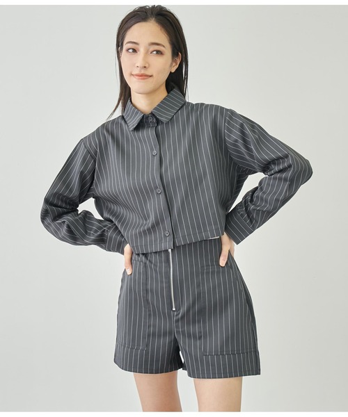 ANAP(アナップ)の「ピンストライプクロップドシャツ【セットアップ対応】(シャツ/ブラウス・レディース・スミクロ/オフホワイト/ブラウン・FREE)」の12枚目の写真