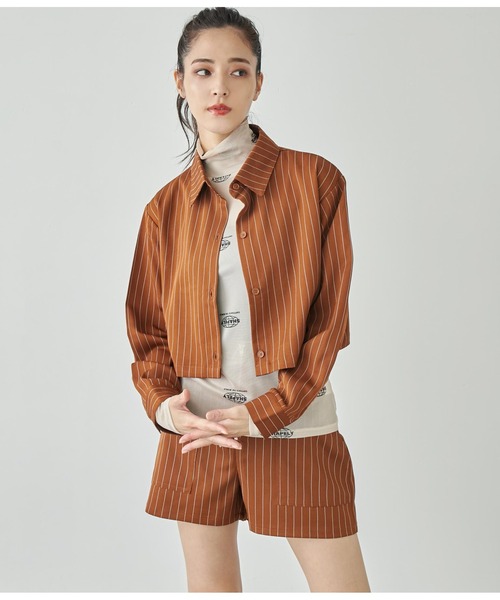 ANAP(アナップ)の「ピンストライプクロップドシャツ【セットアップ対応】(シャツ/ブラウス・レディース・スミクロ/オフホワイト/ブラウン・FREE)」の17枚目の写真
