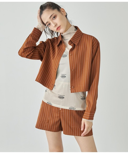 ANAP(アナップ)の「ピンストライプクロップドシャツ【セットアップ対応】(シャツ/ブラウス・レディース・スミクロ/オフホワイト/ブラウン・FREE)」の18枚目の写真