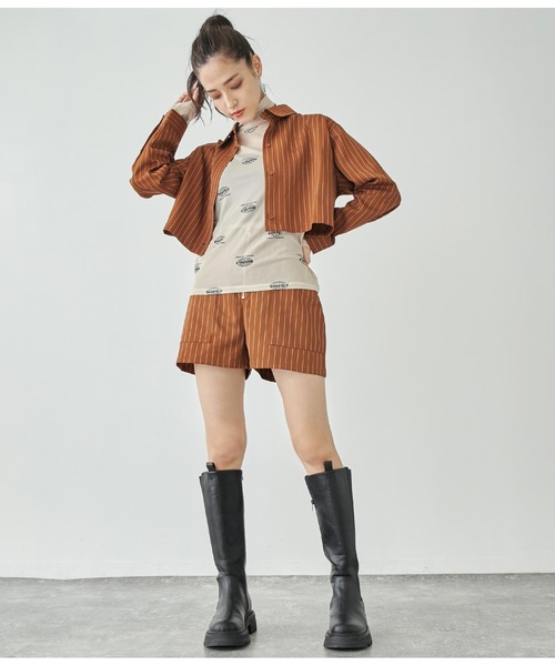 ANAP(アナップ)の「ピンストライプクロップドシャツ【セットアップ対応】(シャツ/ブラウス・レディース・スミクロ/オフホワイト/ブラウン・FREE)」の21枚目の写真