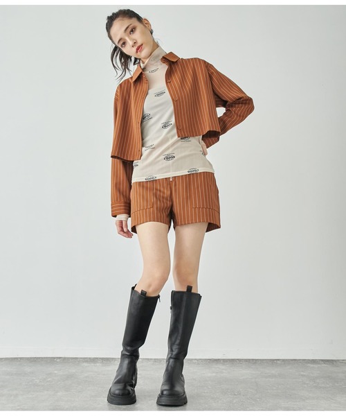 ANAP(アナップ)の「ピンストライプクロップドシャツ【セットアップ対応】(シャツ/ブラウス・レディース・スミクロ/オフホワイト/ブラウン・FREE)」の22枚目の写真