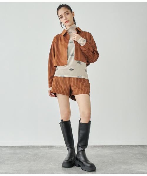 ANAP(アナップ)の「ピンストライプクロップドシャツ【セットアップ対応】(シャツ/ブラウス・レディース・スミクロ/オフホワイト/ブラウン・FREE)」の20枚目の写真