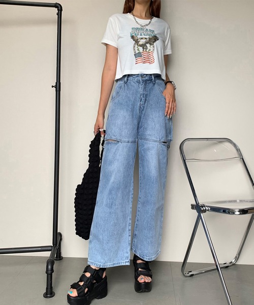 non-hedge（ノンヘッジ）の「サイドカットボタンワイドデニムパンツ（デニムパンツ・レディース・オフホワイト/ブルー/ブラック・M/S）」の5枚目の写真