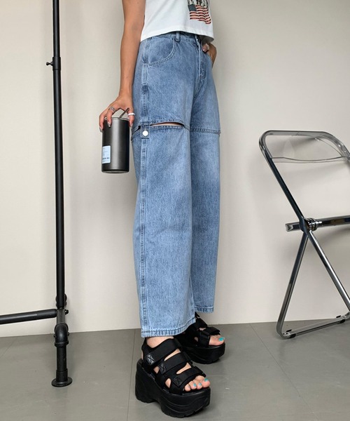 non-hedge（ノンヘッジ）の「サイドカットボタンワイドデニムパンツ（デニムパンツ・レディース・オフホワイト/ブルー/ブラック・M/S）」の6枚目の写真