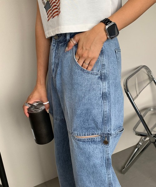 non-hedge（ノンヘッジ）の「サイドカットボタンワイドデニムパンツ（デニムパンツ・レディース・オフホワイト/ブルー/ブラック・M/S）」の8枚目の写真