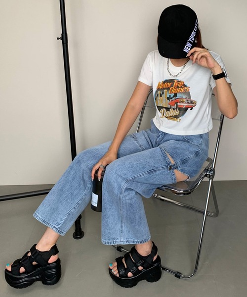 non-hedge（ノンヘッジ）の「サイドカットボタンワイドデニムパンツ（デニムパンツ・レディース・オフホワイト/ブルー/ブラック・M/S）」の13枚目の写真