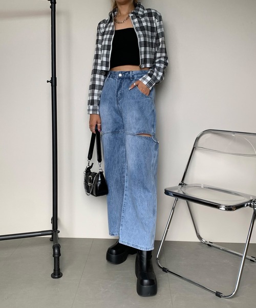 non-hedge（ノンヘッジ）の「サイドカットボタンワイドデニムパンツ（デニムパンツ・レディース・オフホワイト/ブルー/ブラック・M/S）」の14枚目の写真