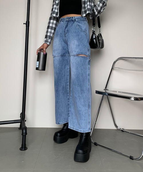 non-hedge（ノンヘッジ）の「サイドカットボタンワイドデニムパンツ（デニムパンツ・レディース・オフホワイト/ブルー/ブラック・M/S）」の15枚目の写真
