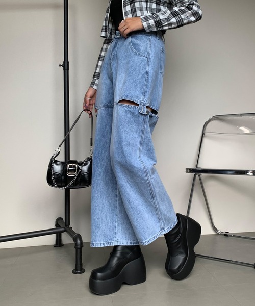 non-hedge（ノンヘッジ）の「サイドカットボタンワイドデニムパンツ（デニムパンツ・レディース・オフホワイト/ブルー/ブラック・M/S）」の16枚目の写真