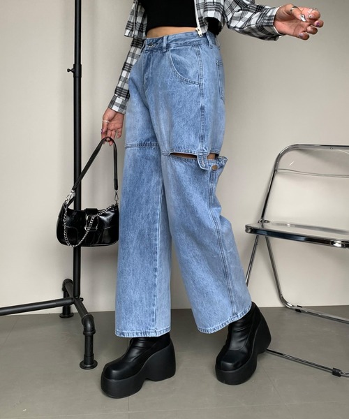 non-hedge（ノンヘッジ）の「サイドカットボタンワイドデニムパンツ（デニムパンツ・レディース・オフホワイト/ブルー/ブラック・M/S）」の19枚目の写真