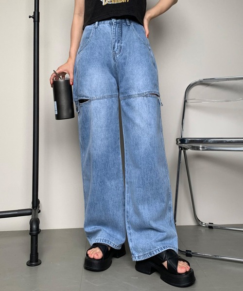 non-hedge（ノンヘッジ）の「サイドカットボタンワイドデニムパンツ（デニムパンツ・レディース・オフホワイト/ブルー/ブラック・M/S）」の7枚目の写真