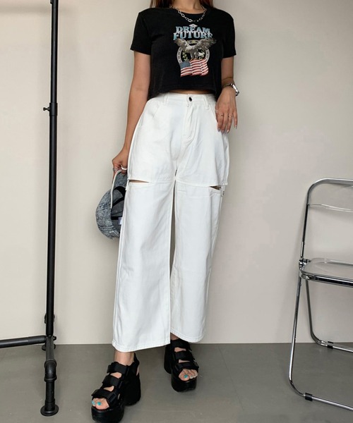 non-hedge（ノンヘッジ）の「サイドカットボタンワイドデニムパンツ（デニムパンツ・レディース・オフホワイト/ブルー/ブラック・M/S）」の21枚目の写真