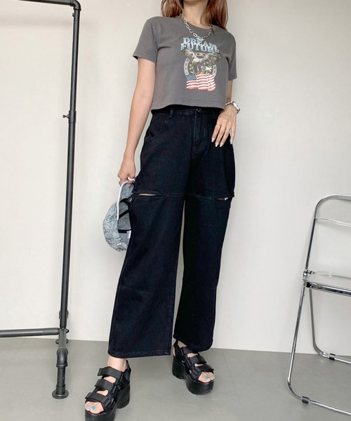 non-hedge（ノンヘッジ）の「サイドカットボタンワイドデニムパンツ（デニムパンツ・レディース・オフホワイト/ブルー/ブラック・M/S）」の22枚目の写真