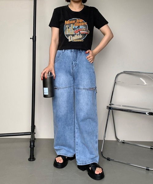 non-hedge（ノンヘッジ）の「サイドカットボタンワイドデニムパンツ（デニムパンツ・レディース・オフホワイト/ブルー/ブラック・M/S）」の18枚目の写真