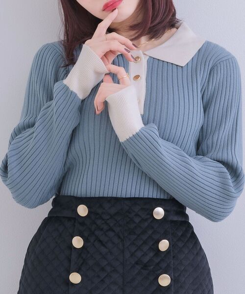 ems excite（エムズエキサイト）の「襟付きリブNTPO（ニット/セーター・レディース・チャコールグレー/ブルー/ナチュラル・FREE）」の3枚目の写真