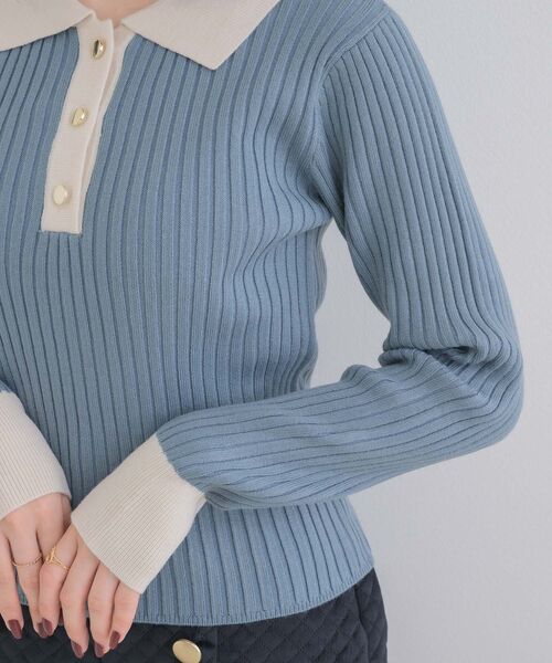 ems excite（エムズエキサイト）の「襟付きリブNTPO（ニット/セーター・レディース・チャコールグレー/ブルー/ナチュラル・FREE）」の5枚目の写真