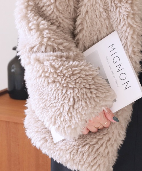 reca（レカ）の「シープファーノーカラーミドルコート（ノーカラーコート・レディース・アイボリー/ライトベージュ・FREE）」の10枚目の写真