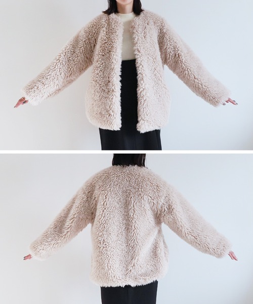 reca（レカ）の「シープファーノーカラーミドルコート（ノーカラーコート・レディース・アイボリー/ライトベージュ・FREE）」の20枚目の写真