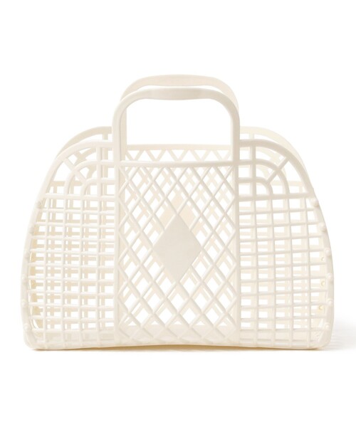 こども ビームス（コドモビームス）の「Sun Jellies / レトロ バスケット S（かごバッグ・キッズ・クリーム/グリーン・ONE SIZE）」の2枚目の写真