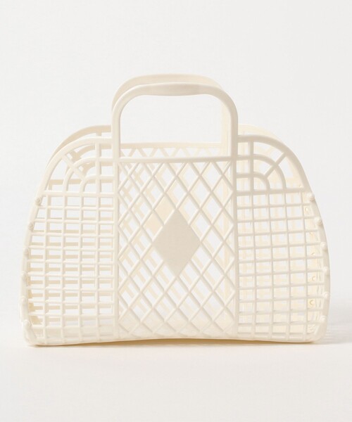 こども ビームス（コドモビームス）の「Sun Jellies / レトロ バスケット S（かごバッグ・キッズ・クリーム/グリーン・ONE SIZE）」の3枚目の写真