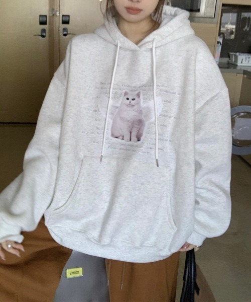 VIBGYOR(ヴィブジョー)の「【バーレスク】エンジェルキャット裏起毛スエットパーカー(BQ)(スウェット・レディース・ブラック/アイボリー・FREE)」の5枚目の写真