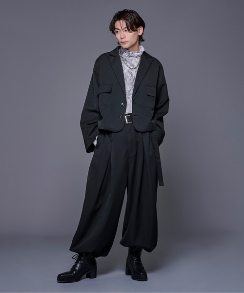 Ellno Loset（エルノロゼット）の「ベルト付き2wayタックパンツ/セットアップ対応（スラックス・メンズ・ブラック/チャコールグレー・SMALL/X-SMALL/LARGE/MEDIUM）」の13枚目の写真