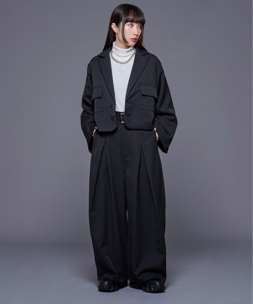 Ellno Loset（エルノロゼット）の「ベルト付き2wayタックパンツ/セットアップ対応（スラックス・メンズ・ブラック/チャコールグレー・SMALL/X-SMALL/LARGE/MEDIUM）」の14枚目の写真