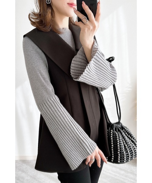 ⭐︎ぬー新品未使用エンフォルド⭐︎今季フレアベスト ENFOLD(エンフォルド)｜FLARE VEST/ベスト/ブラック の通販