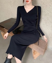 カシュクール リブニットワンピース 秋冬