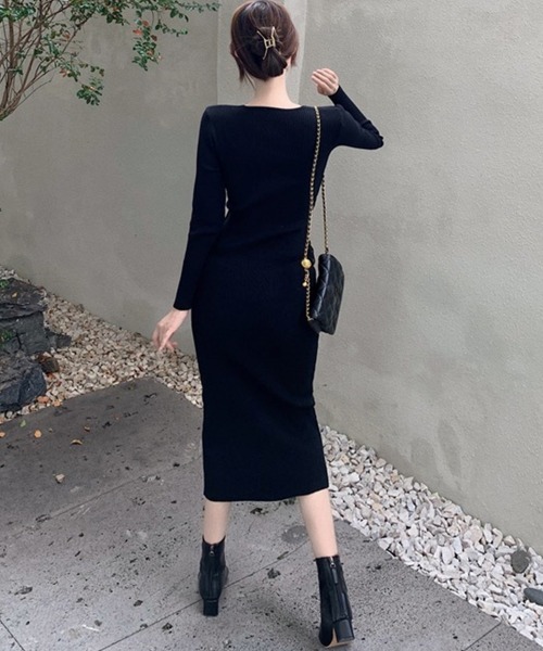 Miniministore(ミニミニストア)の「カシュクール リブニットワンピース 秋冬(ワンピース・レディース・ブラック/チャコールグレー・フリー)」の10枚目の写真