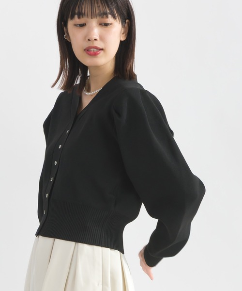 PICCIN PERLA（ピッチンペルラ）の「ハートボタンタックスリーブカーディガン（カーディガン/ボレロ・レディース・オフホワイト/ブラック/ピンク・M）」の12枚目の写真