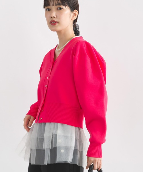 PICCIN PERLA（ピッチンペルラ）の「ハートボタンタックスリーブカーディガン（カーディガン/ボレロ・レディース・オフホワイト/ブラック/ピンク・M）」の19枚目の写真